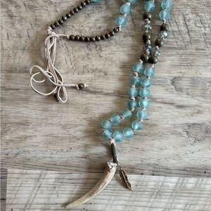 Handmade deer antler necklace with glass beads NWOT